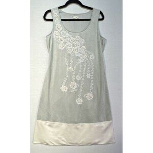 Liberty Garden Womens Faux Suede Dress Size M Gray Embroidered Floral